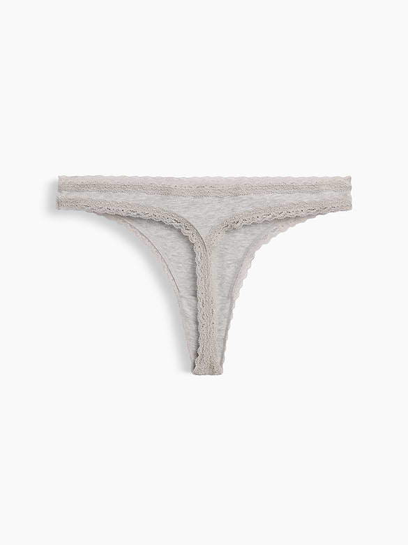 SoftMade Organic Stretch Cotton Lace-Trim Thong