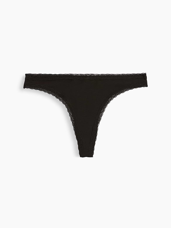 SoftMade Organic Stretch Cotton Lace-Trim Thong