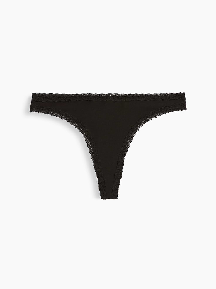 Image number 5 showing, SoftMade Organic Stretch Cotton Lace-Trim Thong