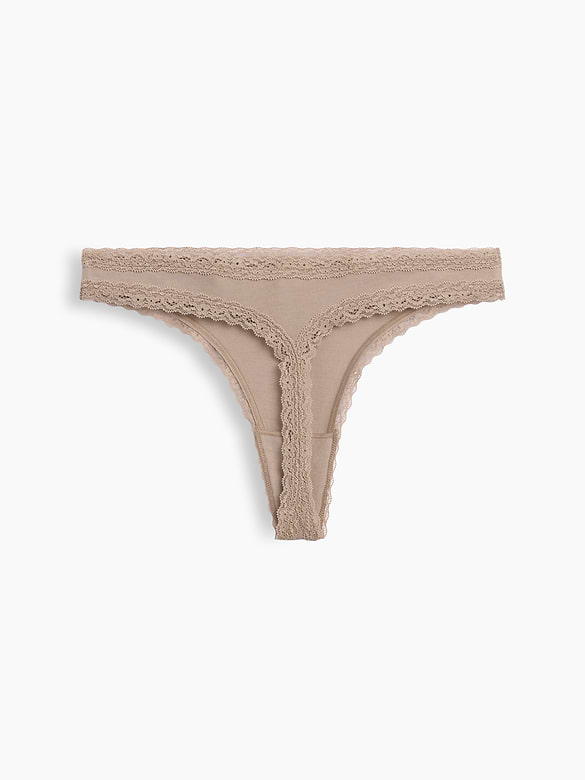 SoftMade Organic Stretch Cotton Lace-Trim Thong