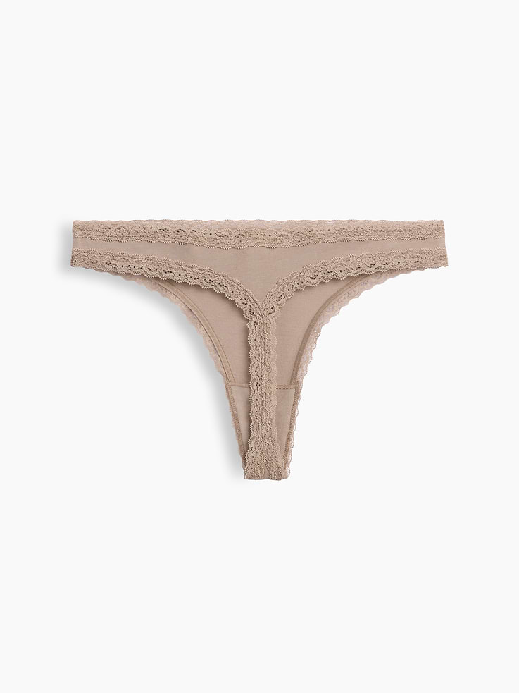 Image number 6 showing, SoftMade Organic Stretch Cotton Lace-Trim Thong