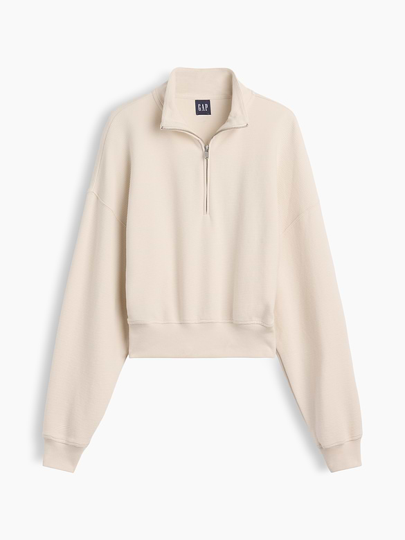 Textured Cotton Oversized Half-Zip Pullover