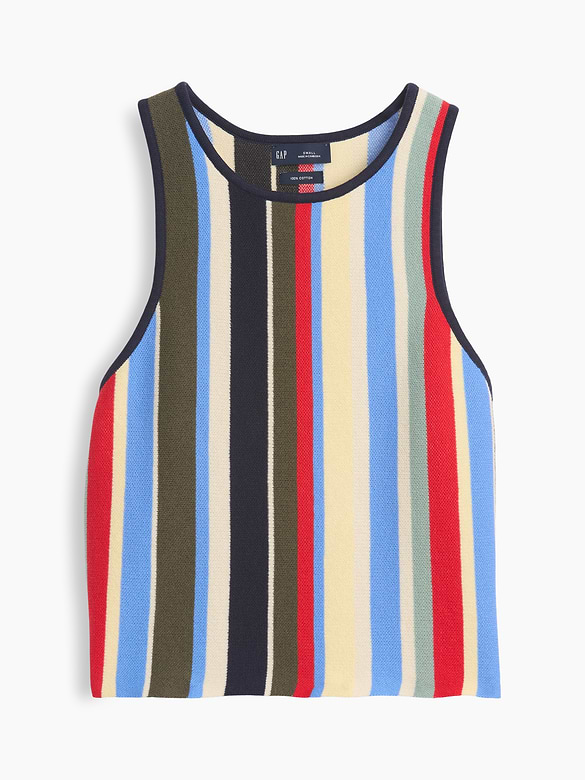 100% Cotton Stripe Halter Sweater Tank