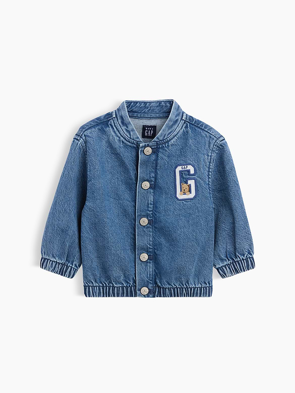 Baby Denim Brannan Bear Varsity Logo Jacket