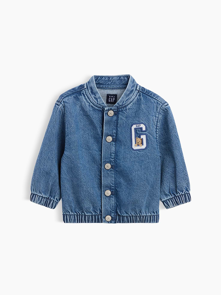 Image number 1 showing, Baby Denim Brannan Bear Varsity Logo Jacket