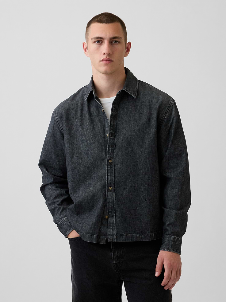 Image number 1 showing, Denim Relaxed Straight-Hem Shirt