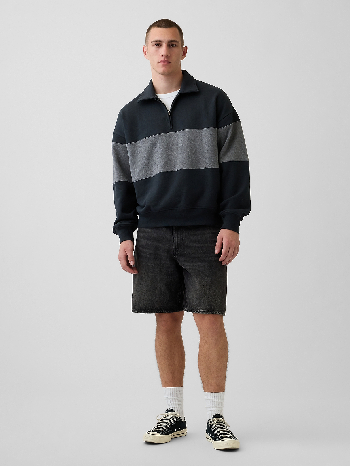 Heavyweight Oversized Stripe Half-Zip Pullover | Gap