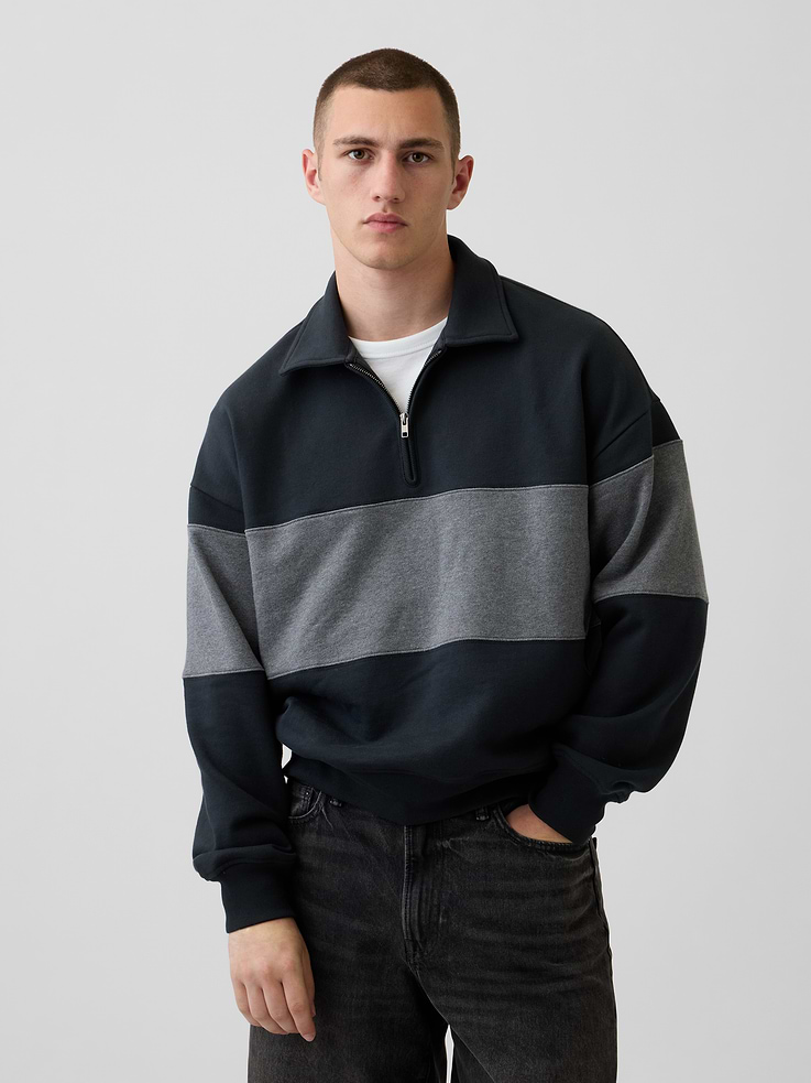 Image number 1 showing, Heavyweight Oversized Stripe Half-Zip Pullover