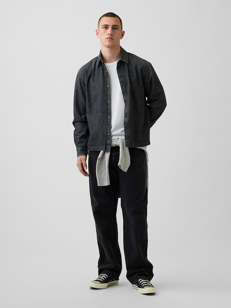 Image number 2 showing, Denim Relaxed Straight-Hem Shirt