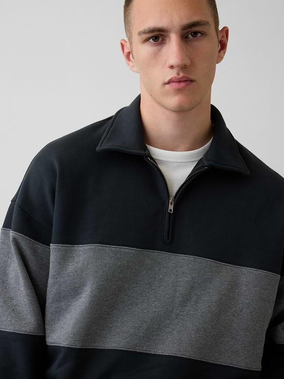 Heavyweight Oversized Stripe Half-Zip Pullover