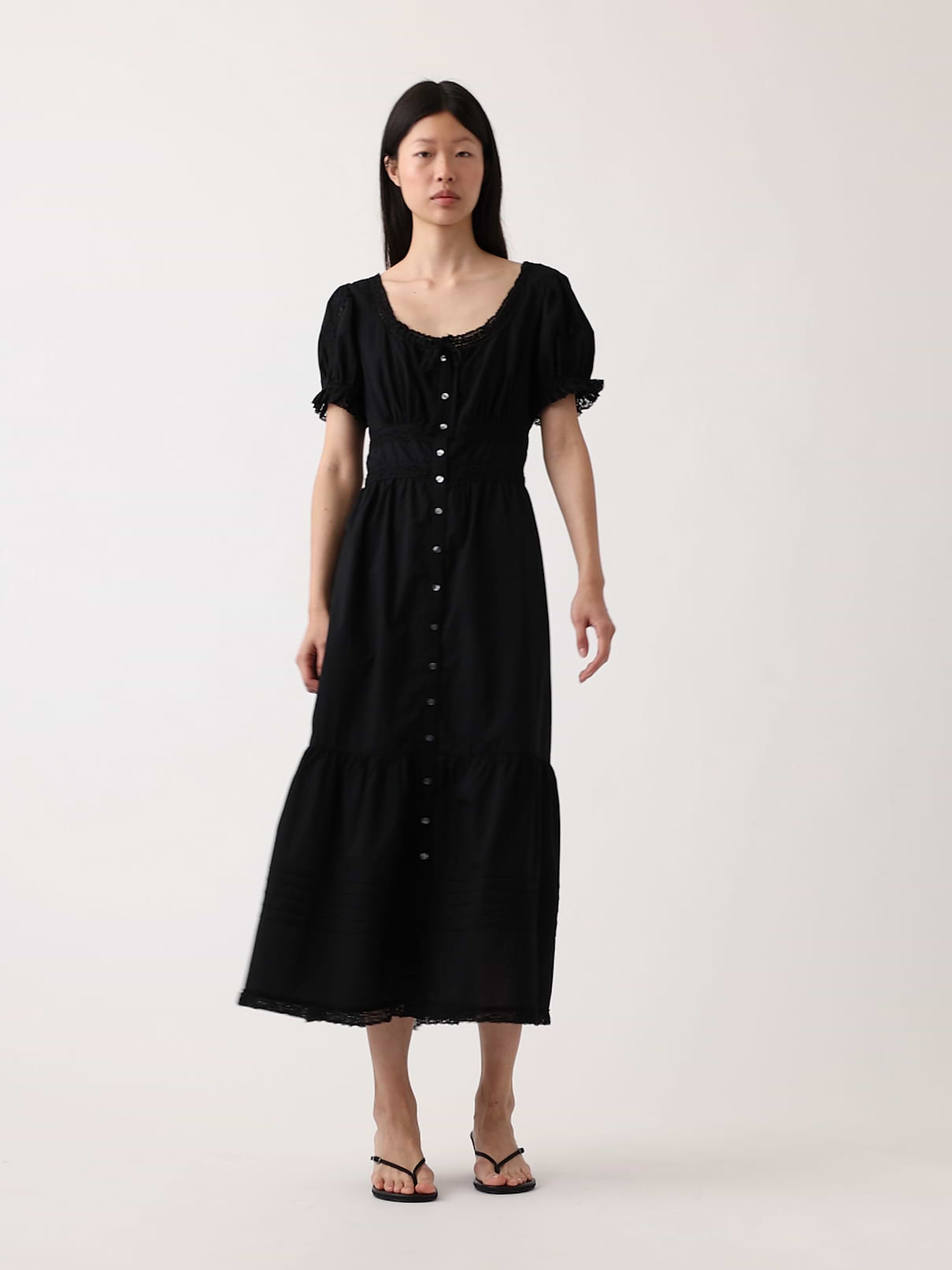 Scoop-Neck Lace-Trim Tiered Maxi Dress | Gap
