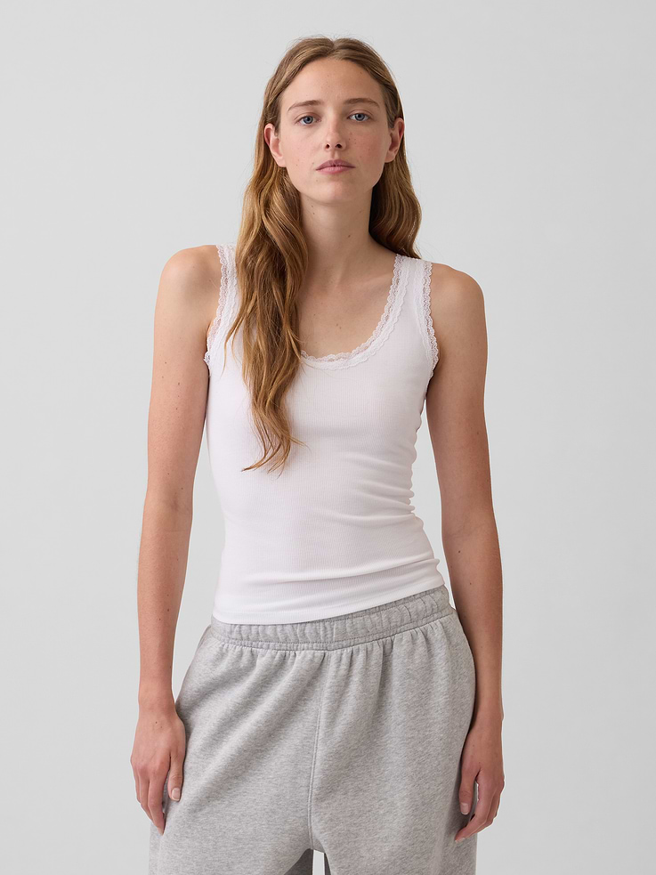 Image number 1 showing, Mini Rib Lace-Trim PJ Tank Top