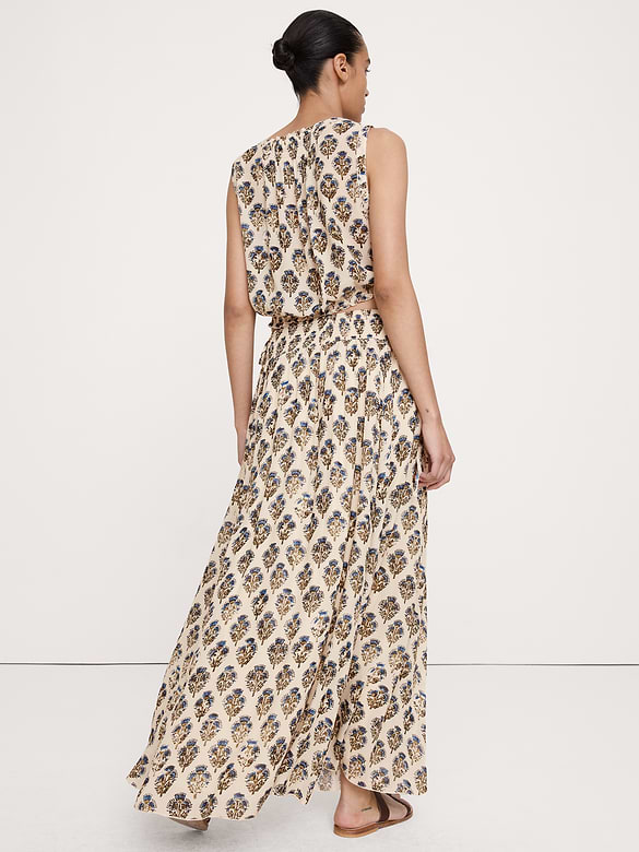 Smocked Georgette Maxi Skirt