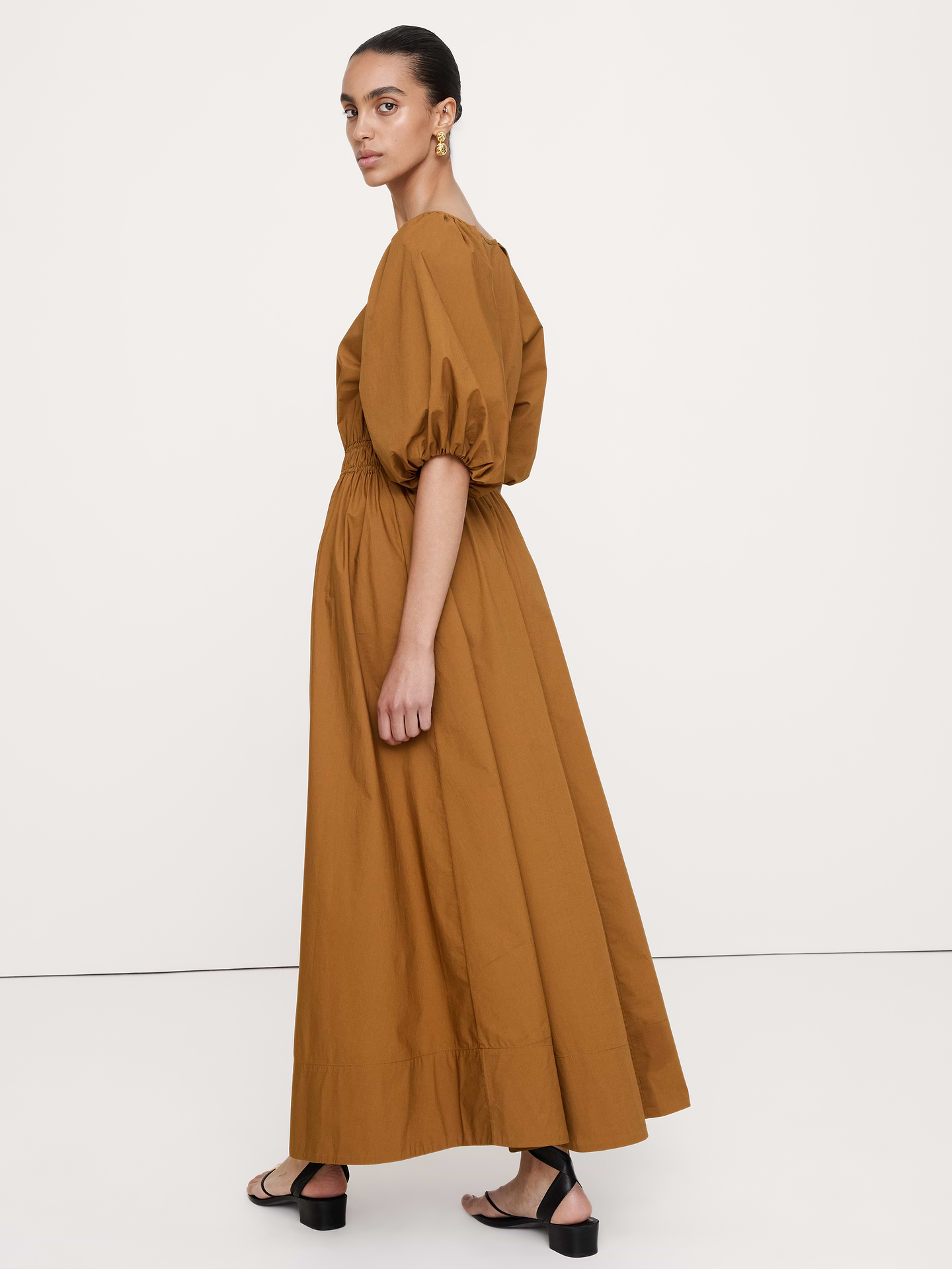 Image number 4 showing, Cotton Poplin Puff-Sleeve Maxi Dress