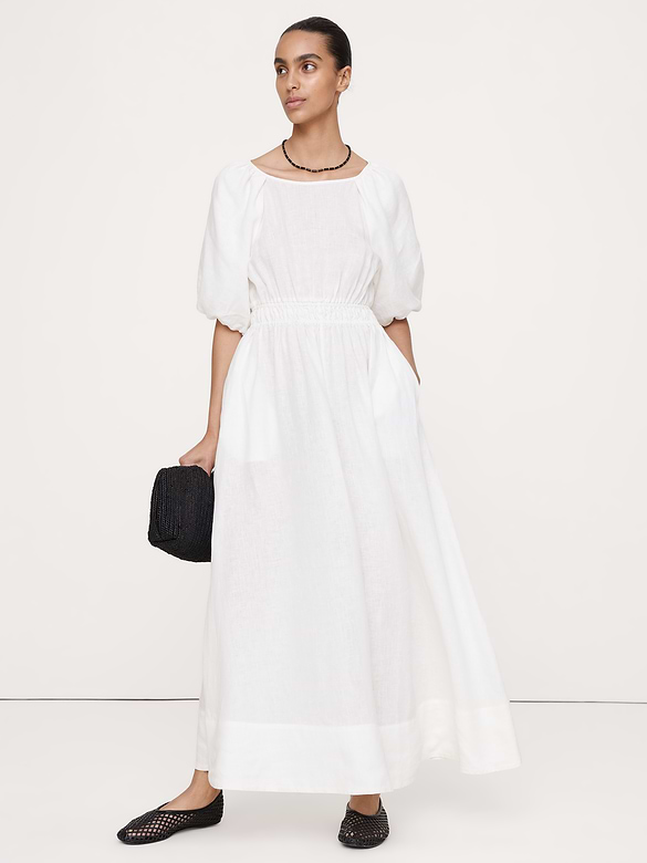 Robe longue à manches bouffantes en lin