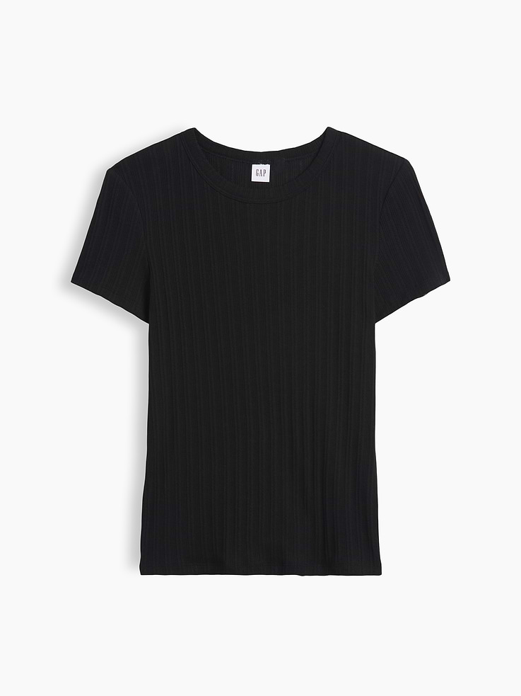 Image 5 of 5, Essential Ribbed Pointelle Crewneck T-Shirt