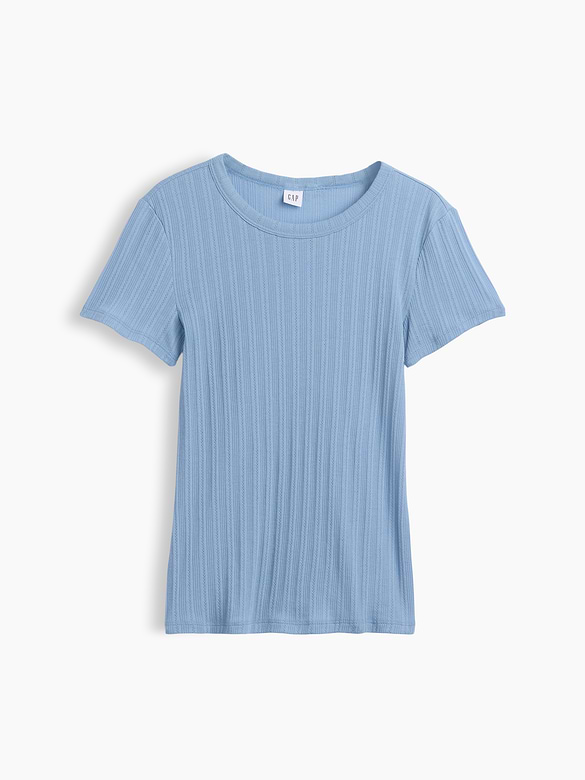 Essential Ribbed Pointelle Crewneck T-Shirt