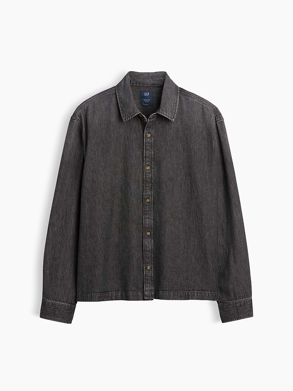 Denim Relaxed Straight-Hem Shirt