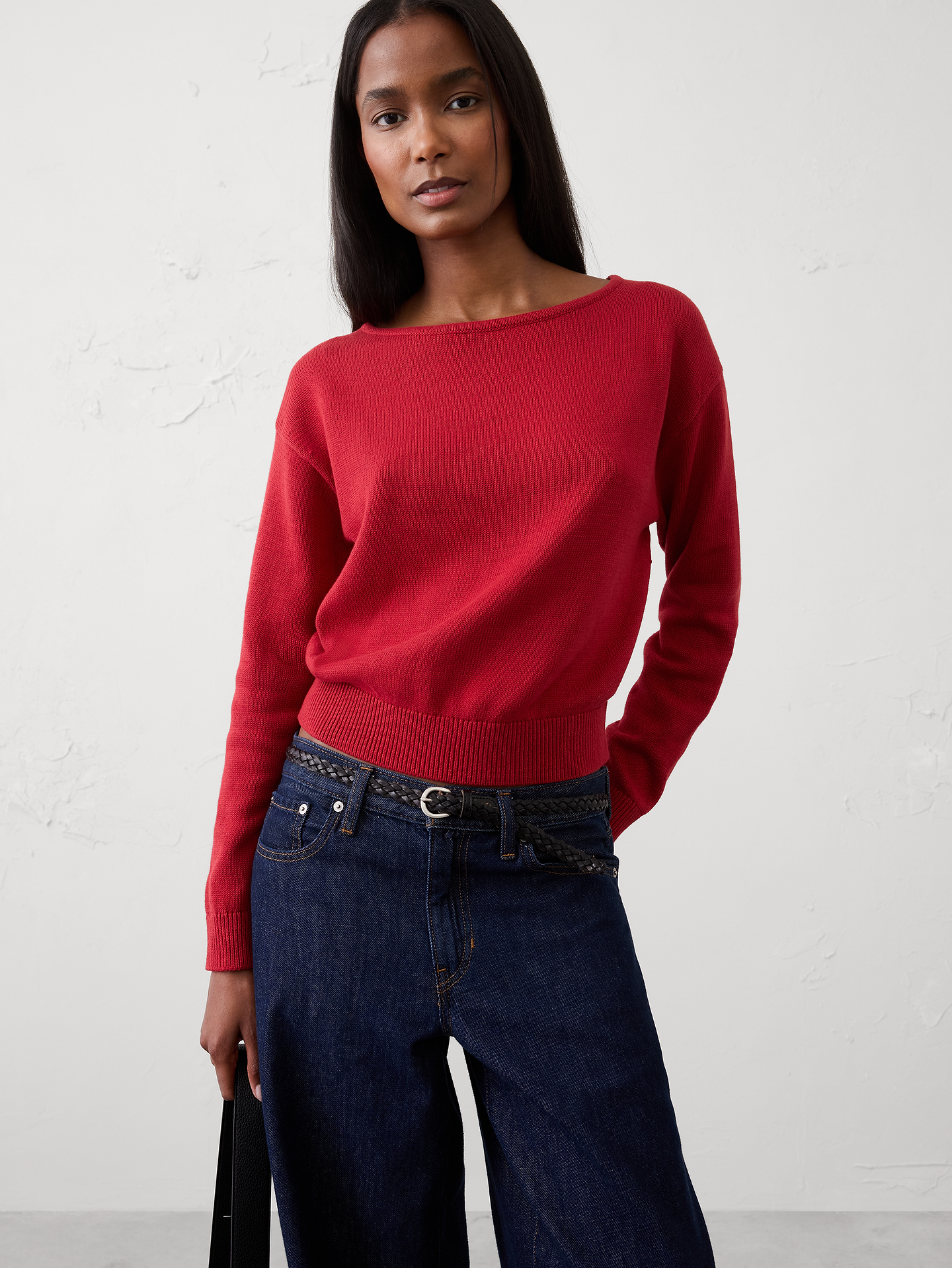 Image number 1 showing, Cotton Boat-Neck Sweater