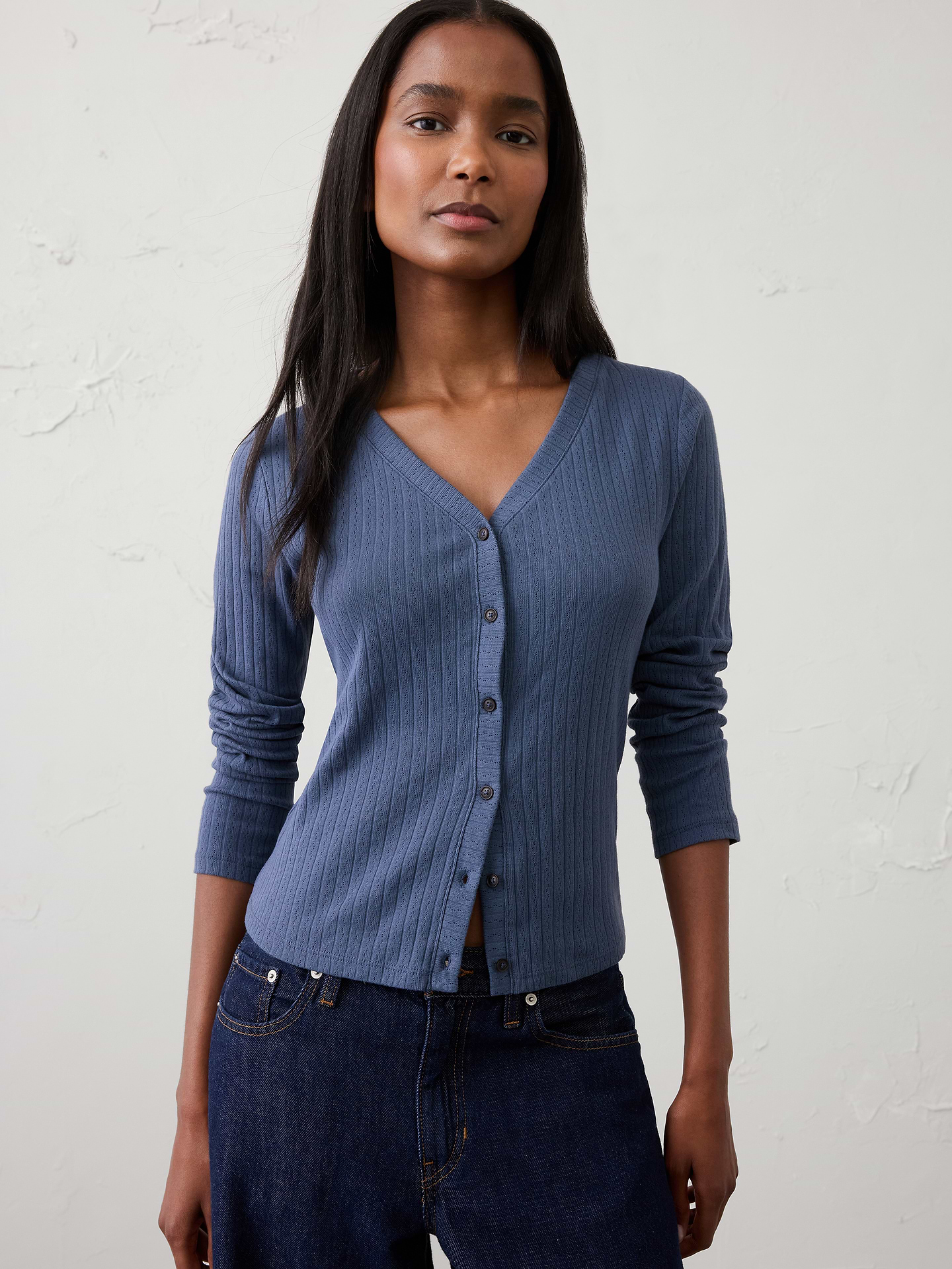 Image number 1 showing, Pointelle Ribbed Cardigan