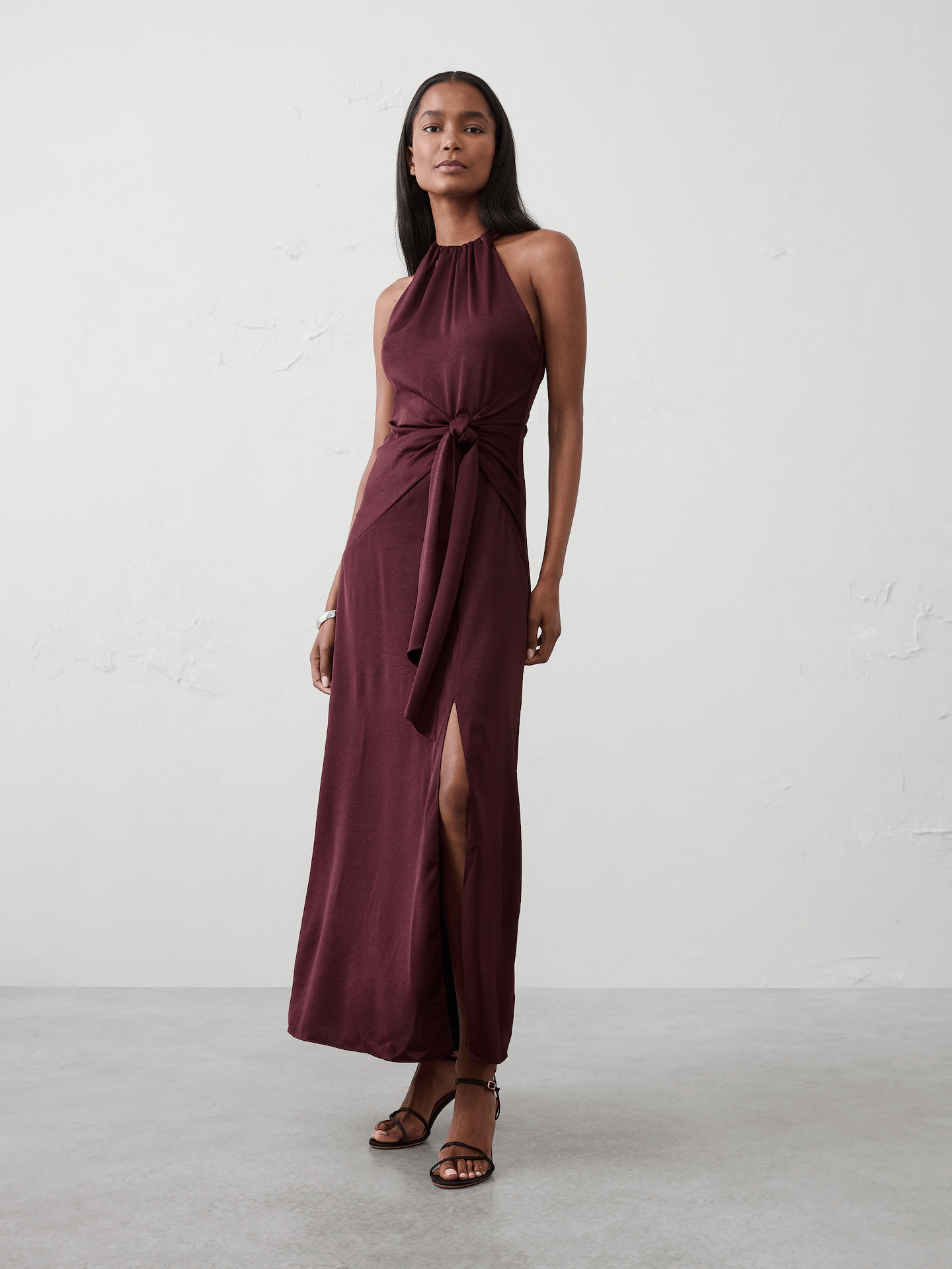 Image number 1 showing, Satin Halter Tie-Waist Maxi Dress