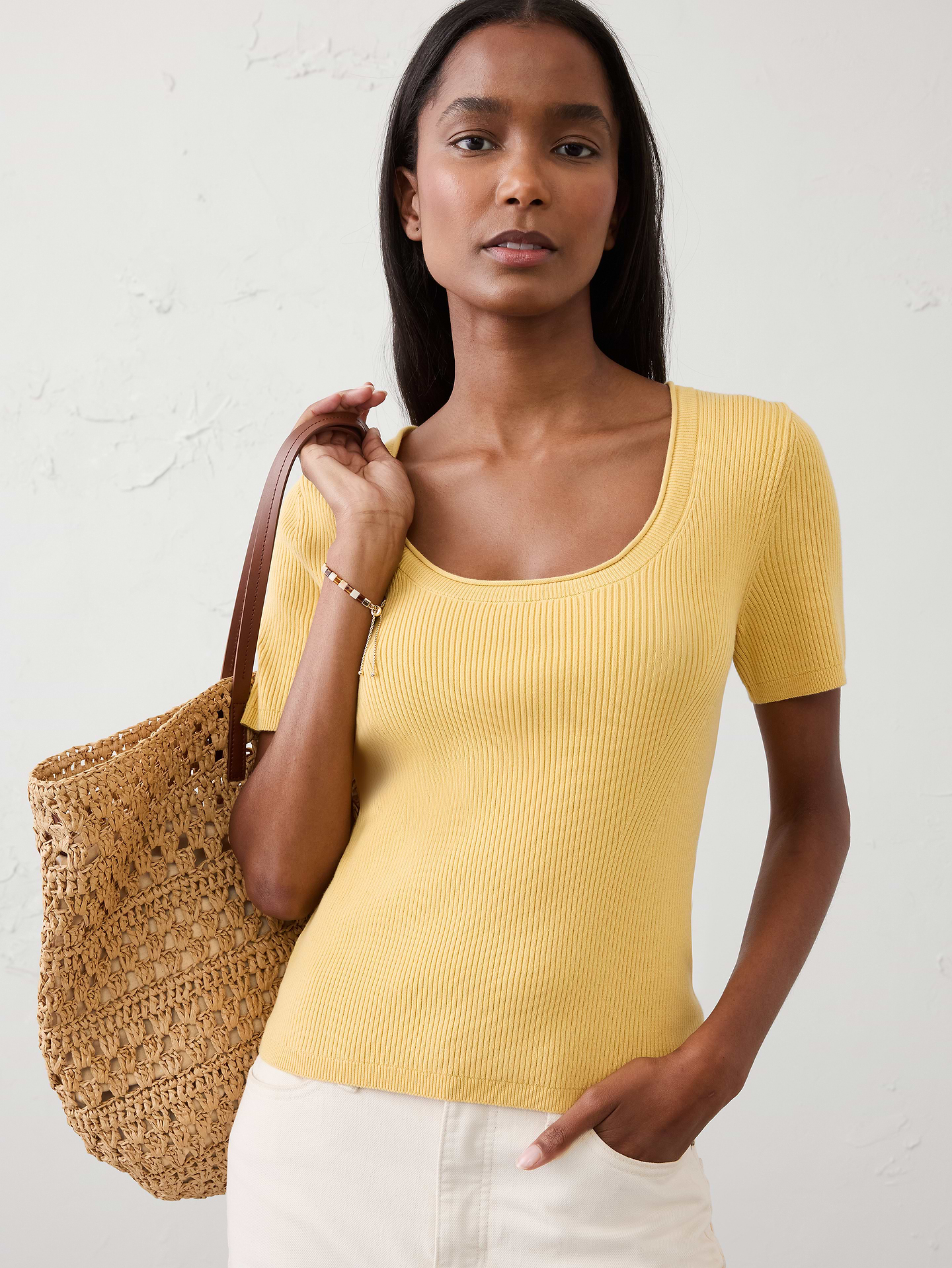 Image number 1 showing, Cotton Ribbed Scoop-Neck Sweater