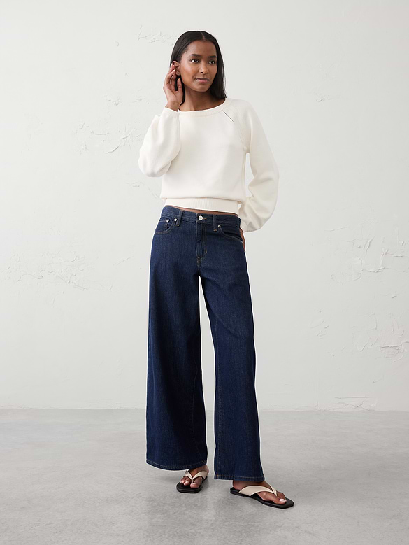 Cotton Pointelle Volume-Sleeve Sweater