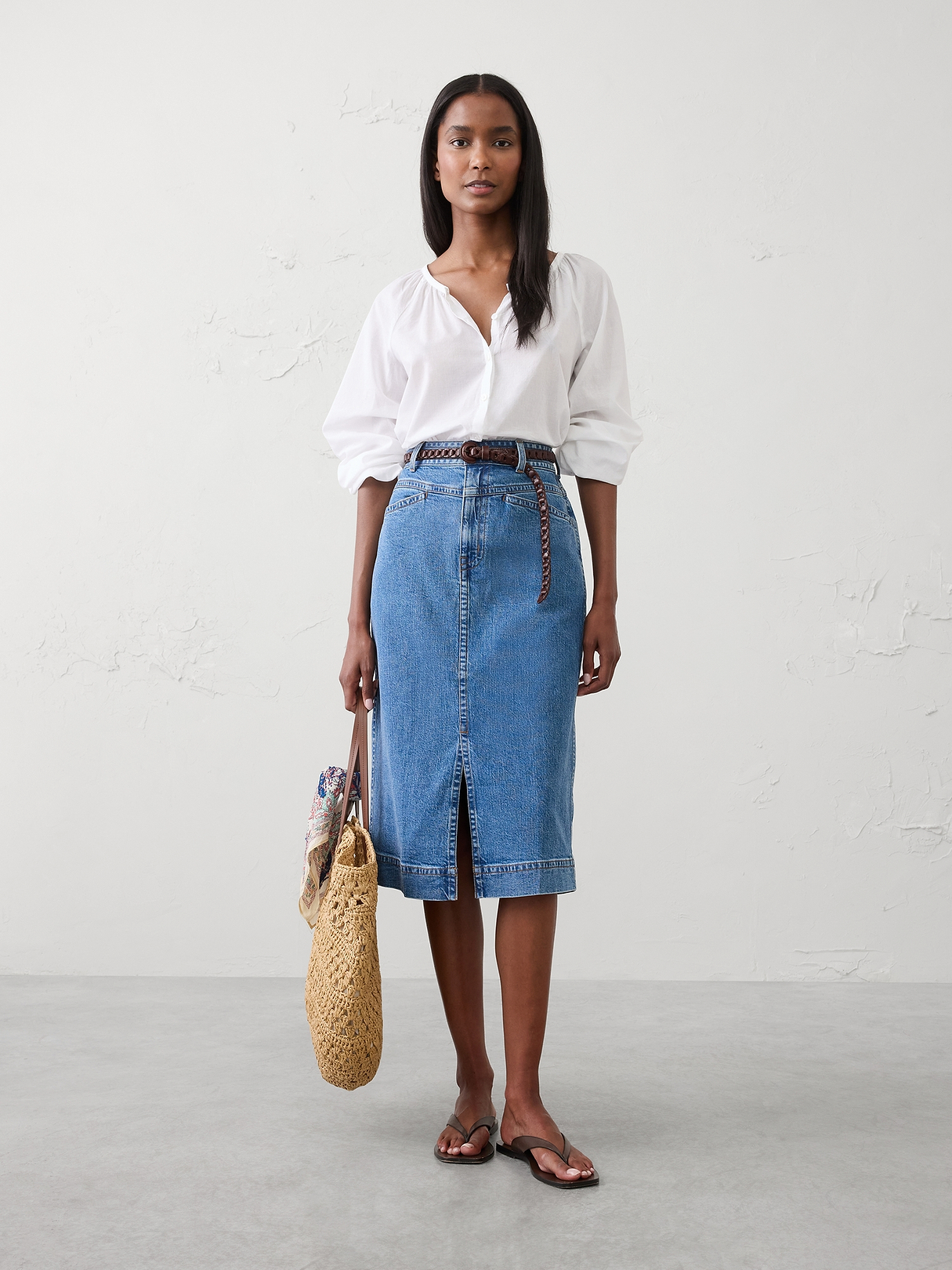 Denim Slit-Front Midi Skirt | Banana Republic Factory
