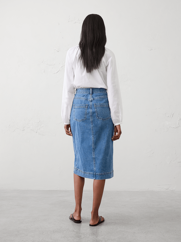 Denim Slit-Front Midi Skirt