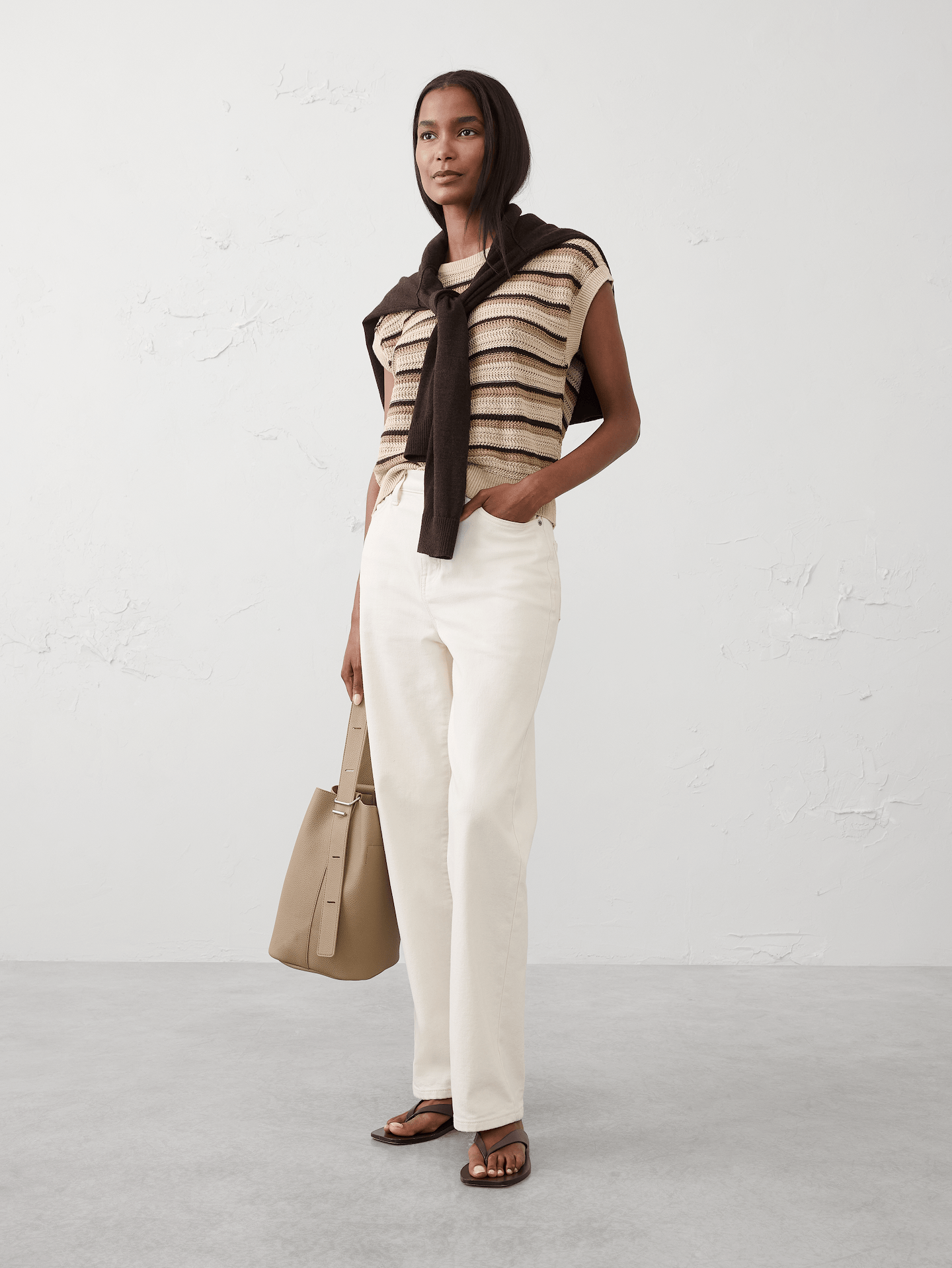 Image number 3 showing, Cotton Striped Textured Cap-Sleeve Sweater