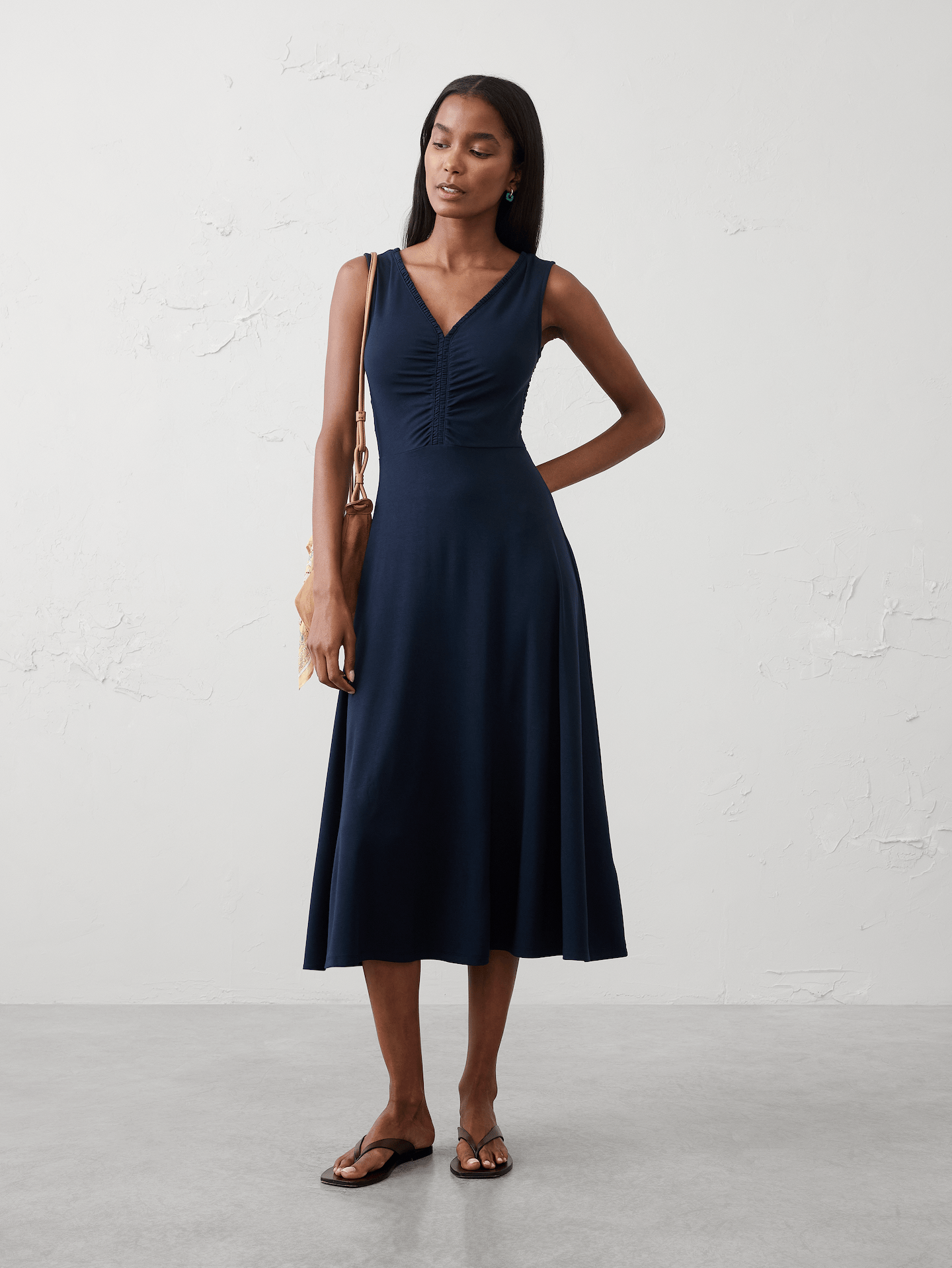 Image number 1 showing, Shirred V-Neck Midi Dress