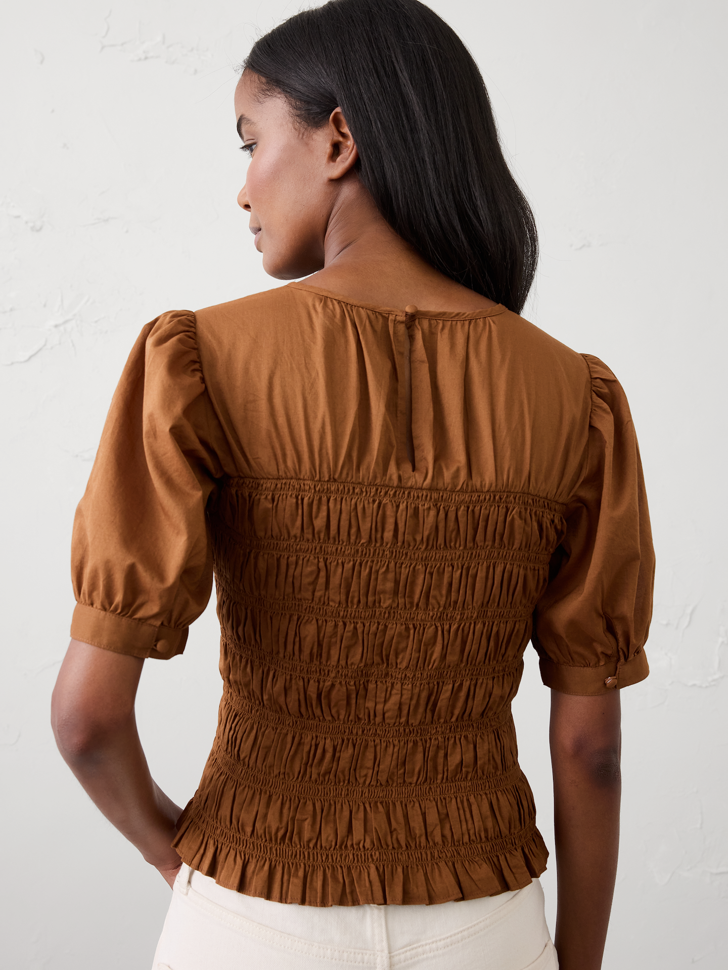 Image number 2 showing, High-Neck Smocked Cropped Top