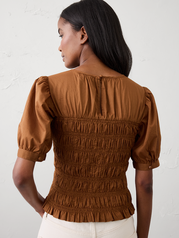 High-Neck Smocked Cropped Top