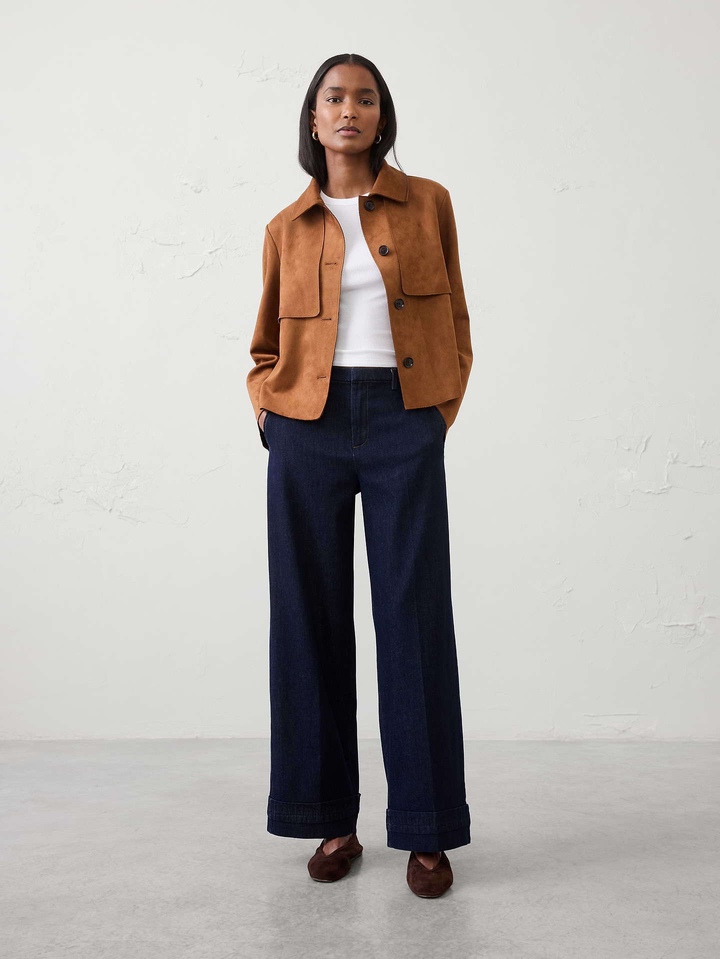 Image number 1 showing, Wide-Leg Mid-Rise Cuffed Jean