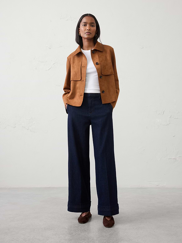 Wide-Leg Mid-Rise Cuffed Jean