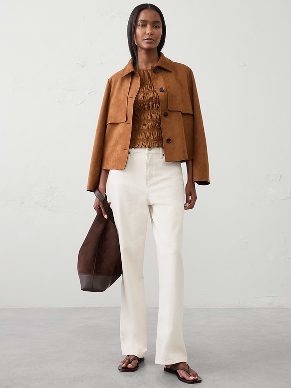 High-Neck Smocked Cropped Top