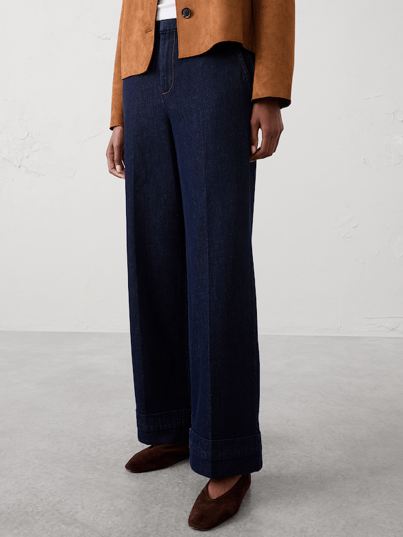 Wide-Leg Mid-Rise Cuffed Jean