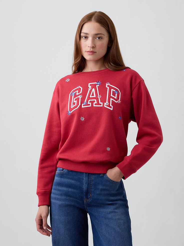Image 1 of 5, Soft, comfy fleece., Long sleeves with banded cuffs., Crewneck., Gap logo at front., Banded hem., Product #1172777