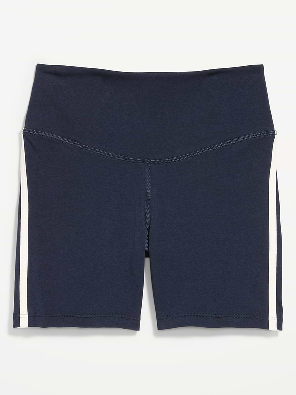 High-Waisted PowerChill Side-Stripe Biker Shorts -- 5-inch inseam