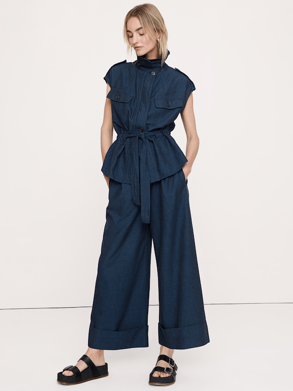High-Rise Wide-Leg TENCEL™-Cotton-Linen Cropped Pant