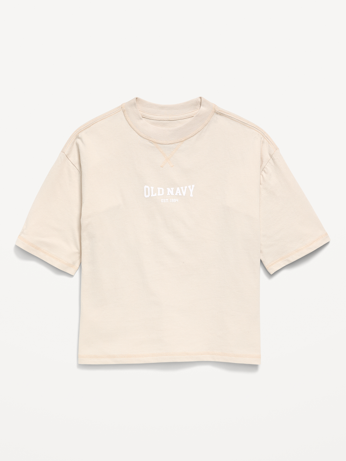 Image 1 of 1, crew neck, short sleeves, drop shoulders, logo graphic at front, available exclusively online and at old navy outlet stores., Product #894263
