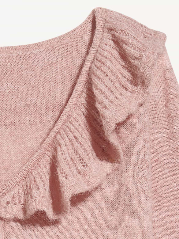 Ruffle-Collar Pointelle Cardigan