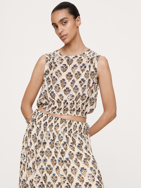 Camisole courte en crêpe georgette à smocks