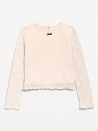 Image number 1 showing, Fitted Long-Sleeve Lace Top for Girls