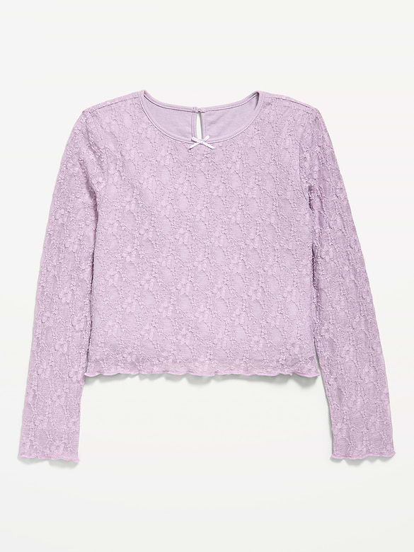 Fitted Long-Sleeve Lace Top for Girls