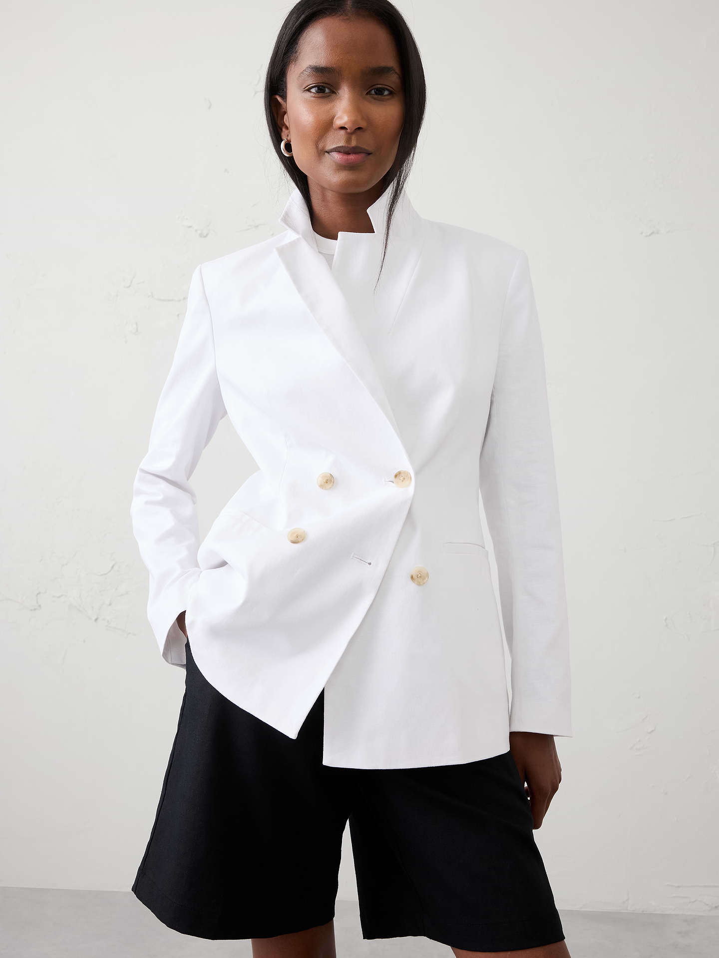 Image number 1 showing, Linen-Blend Double Breasted Blazer