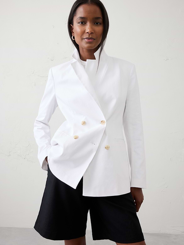 Linen-Blend Double Breasted Blazer