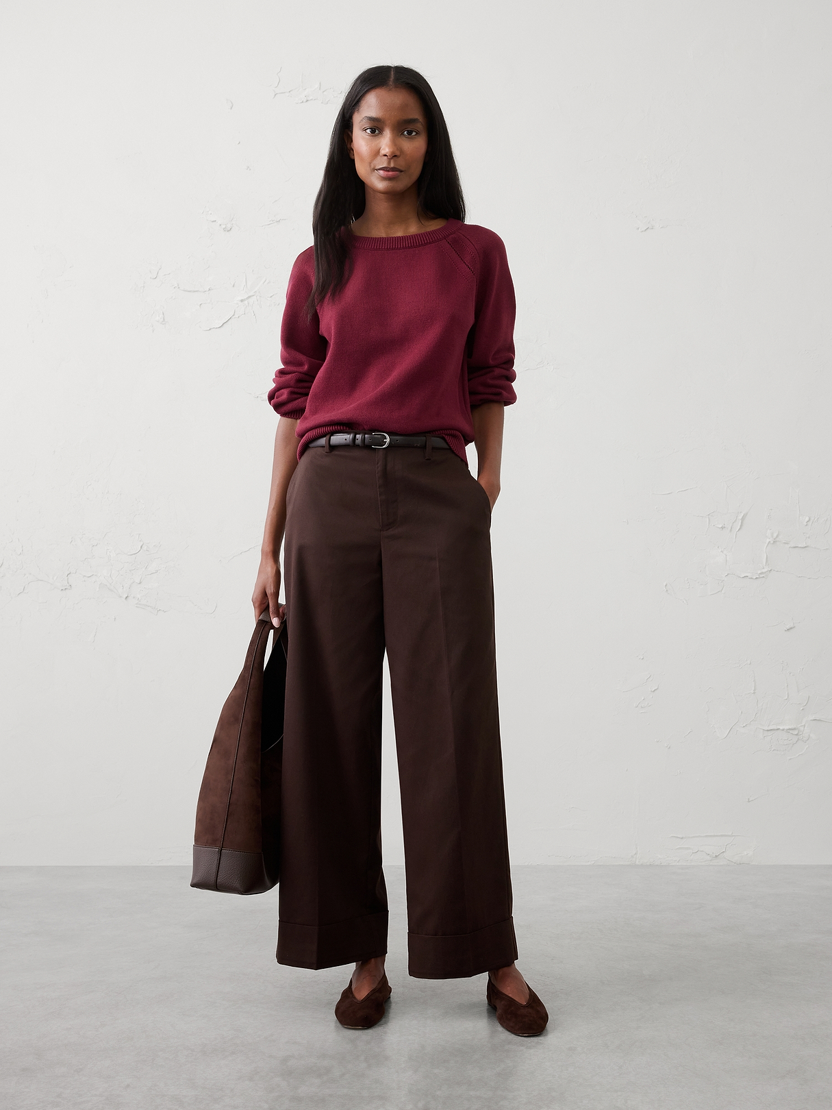 Wide-Leg Mid-Rise Drapey Twill Cuffed Pant | Banana Republic Factory