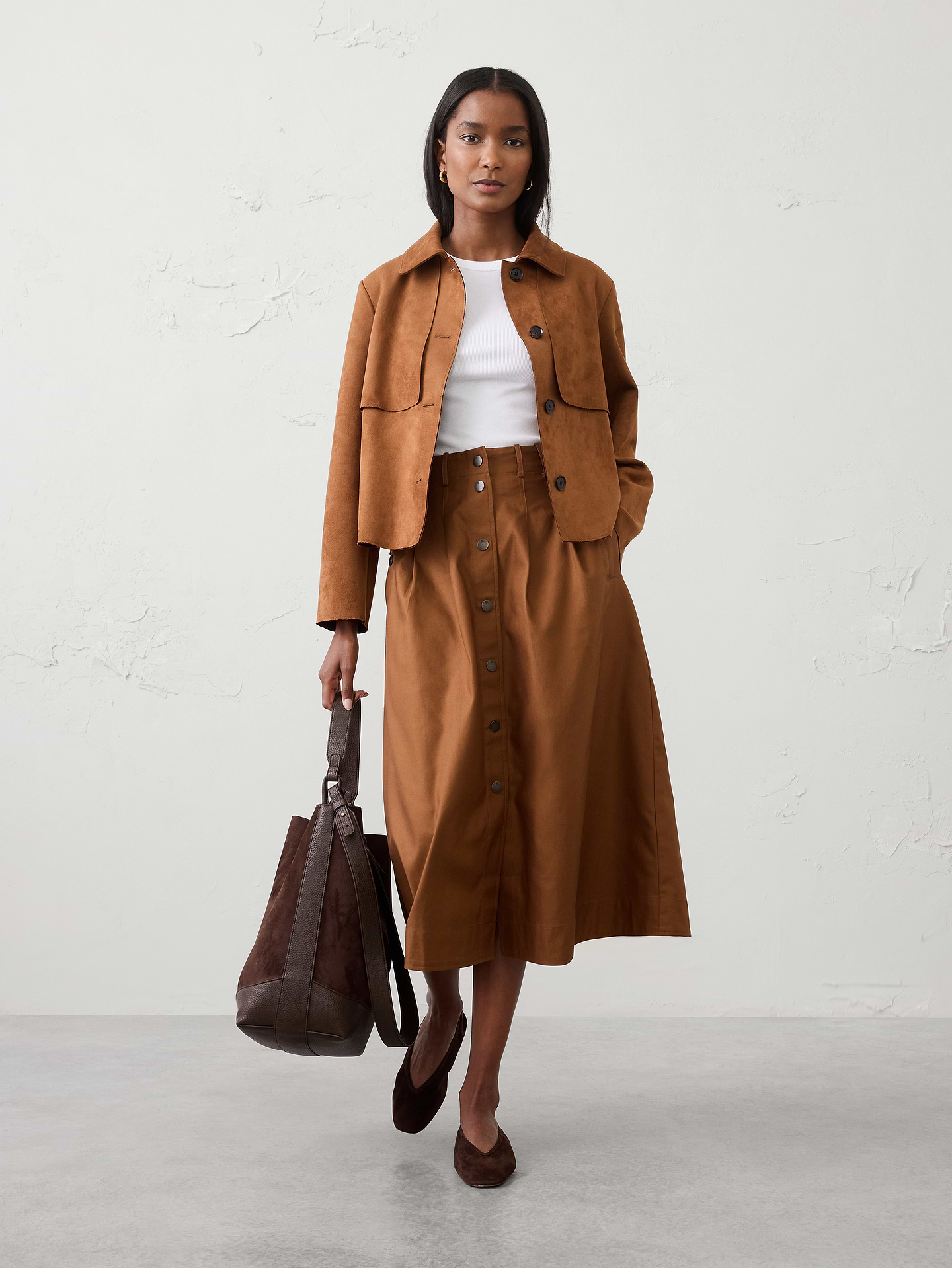 Image number 1 showing, Seamed Button-Front Midi Skirt