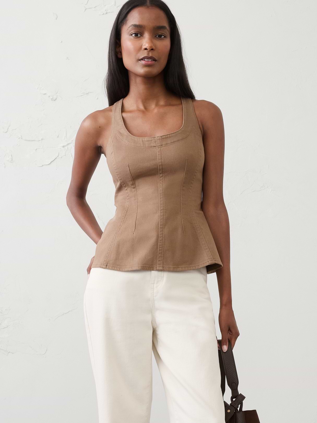 Denim Scoop-Neck Peplum Top | Banana Republic Factory
